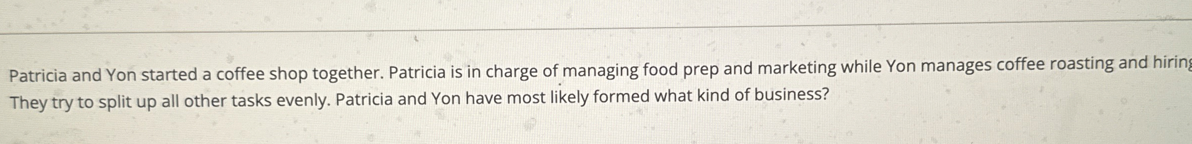 Solved Patricia and Yon started a coffee shop together. | Chegg.com