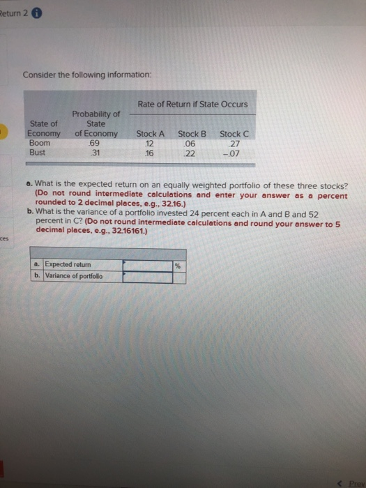 Solved Return 2 Consider the following information: Rate of | Chegg.com