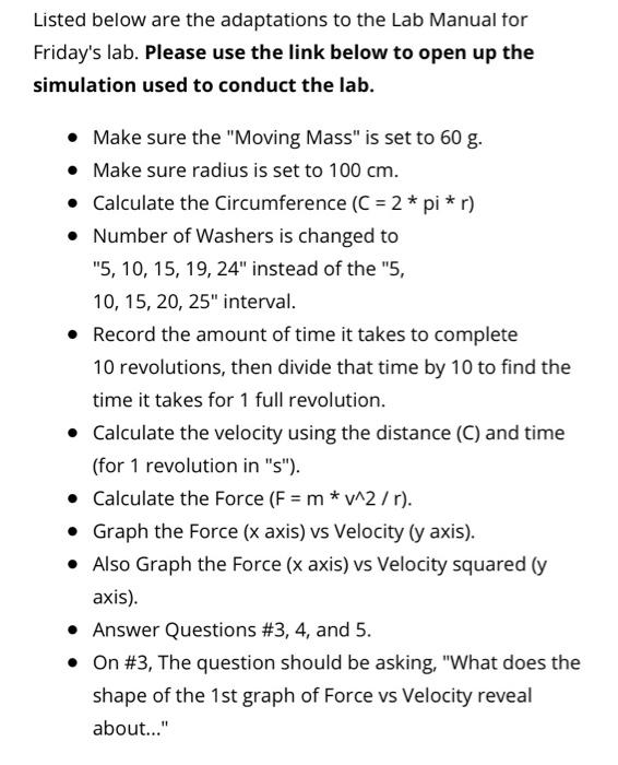 Solved Listed below are the adaptations to the Lab Manual | Chegg.com