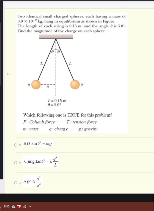 Solved Two Identical Small Charged Spheres, Each Having A | Chegg.com