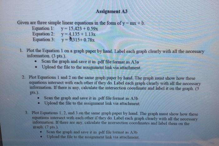 Solved Assignment A3 Given are three simple linear equations | Chegg.com