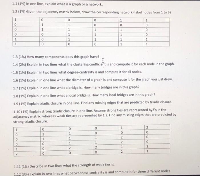 Solved 1.1 (1%) in one line, explain what is a graph or a | Chegg.com