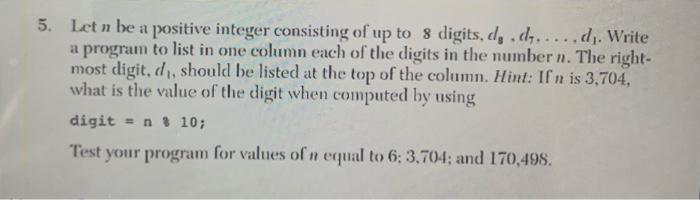 Solved 5. Let n be a positive integer consisting of up to 8 | Chegg.com