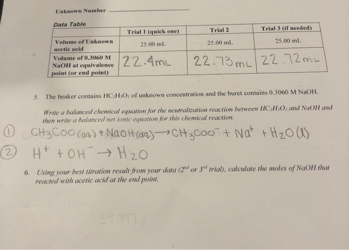 Solved Unknown Number Data Table Trial 1 (quick one) Trial 2 | Chegg.com