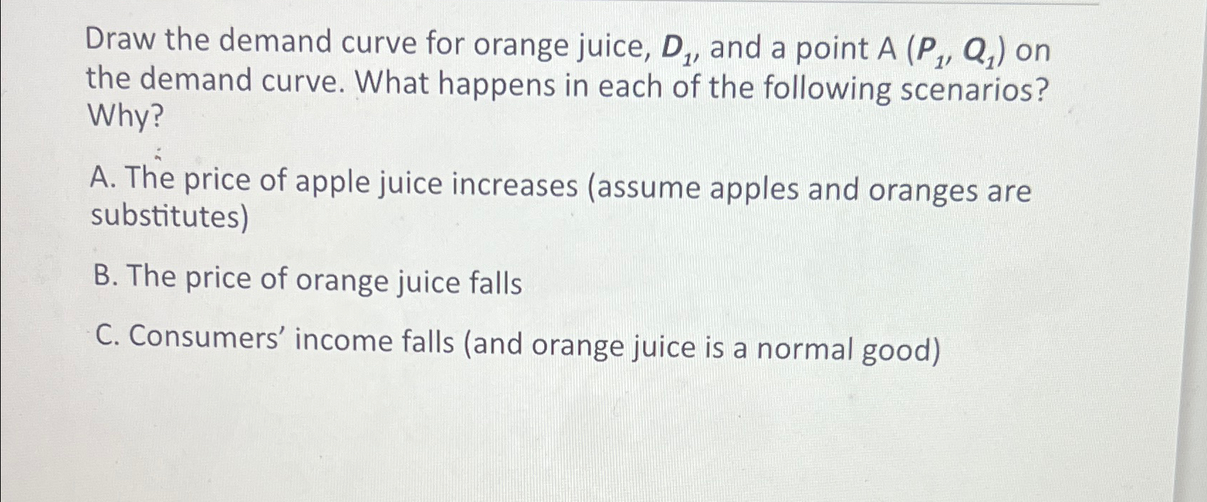 Solved Draw the demand curve for orange juice, D1, ﻿and a | Chegg.com