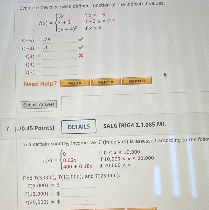 Solved Evaluate the piecewise defined function at the | Chegg.com