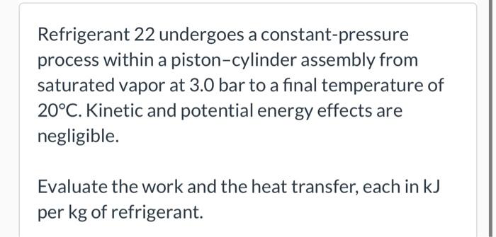 Solved Refrigerant 22 undergoes a constant-pressure process | Chegg.com