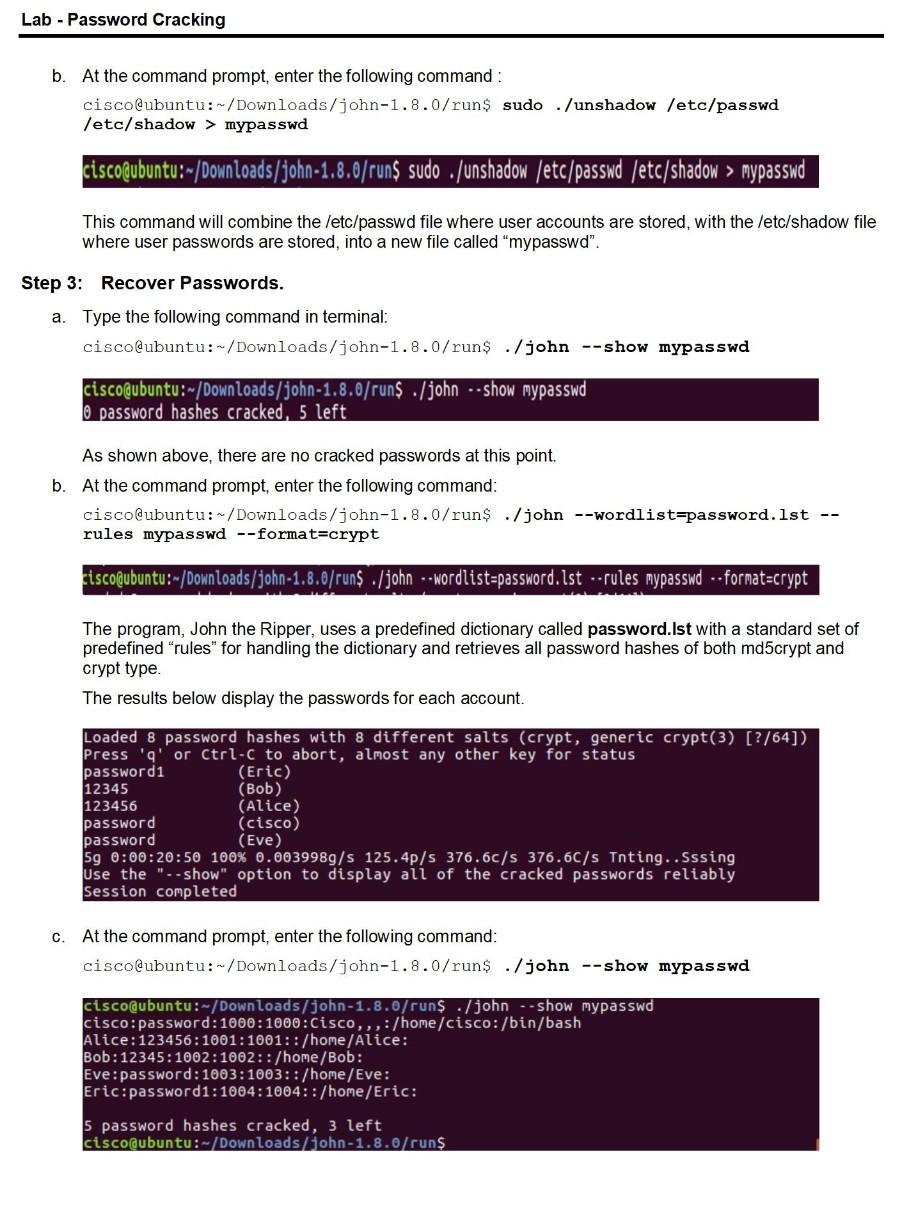 Lab - Password Cracking - Objectives Use a password | Chegg.com
