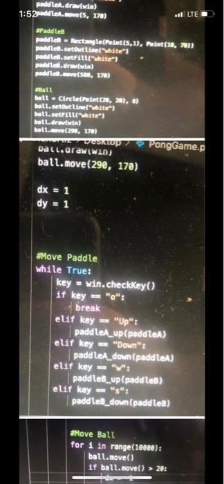 I need help I am trying to make a game called Pong | Chegg.com