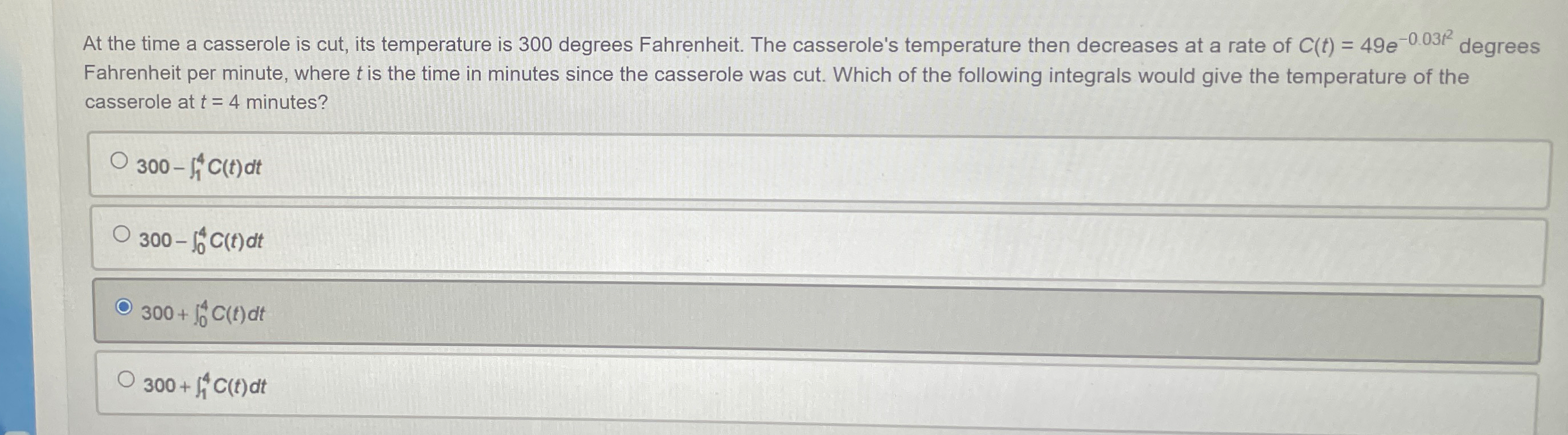Solved At the time a casserole is cut, its temperature is | Chegg.com