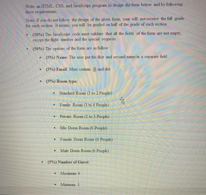 Solved Write an HTML, CSS, and JavaScript program to | Chegg.com