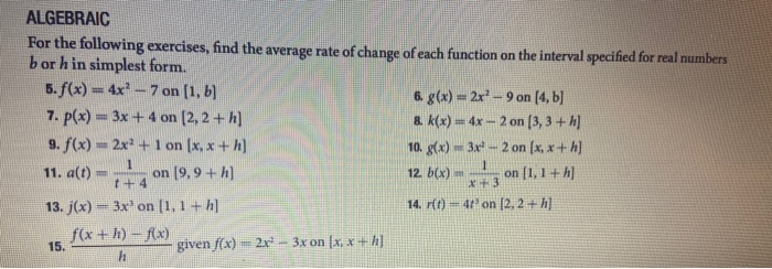 Solved ALGEBRAIC For the following exercises, find the | Chegg.com