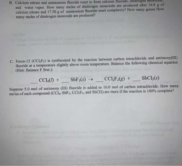 B Calcium Nitrate And Ammonium Fluoride React To Chegg 