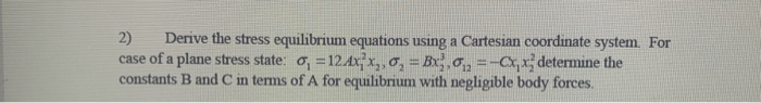 Solved 2) Derive the stress equilibrium equations using a | Chegg.com