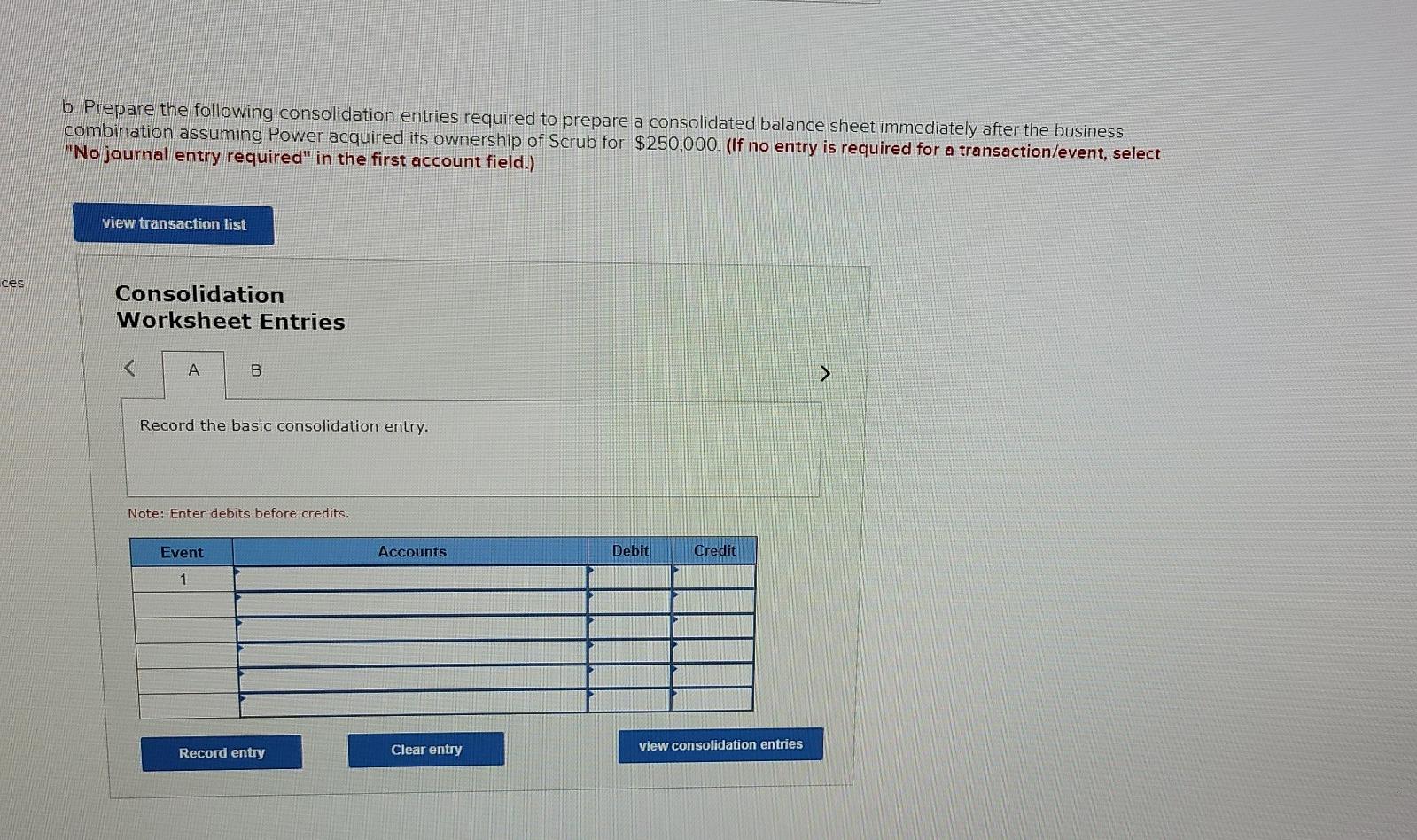 Solved B. Prepare The Following Consolidation Entries | Chegg.com