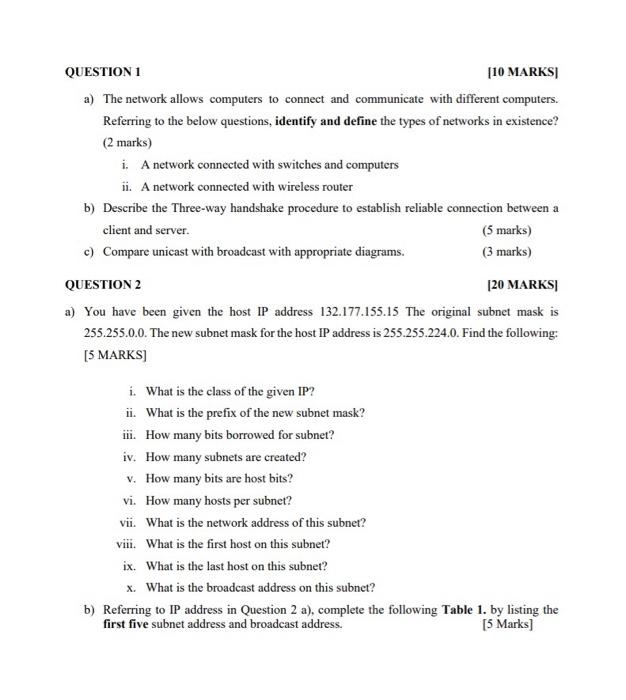 Solved QUESTION 1 [10 MARKS A) The Network Allows Computers | Chegg.com