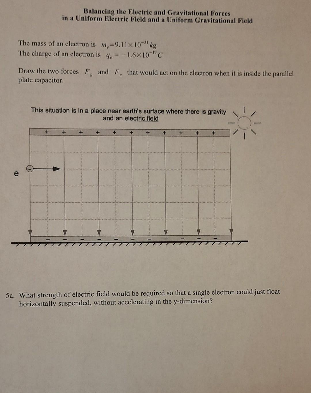 Solved Balancing the Electric and Gravitational Forces in a | Chegg.com