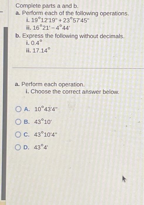 Solved Complete Parts A And B. A. Perform Each Of The | Chegg.com