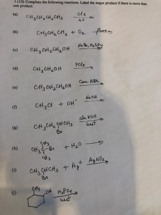 Solved 1(10) Complete the following reactions. Label the | Chegg.com