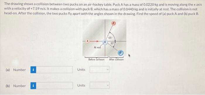 Solved The drawing shows a collision between two pucks on an | Chegg.com