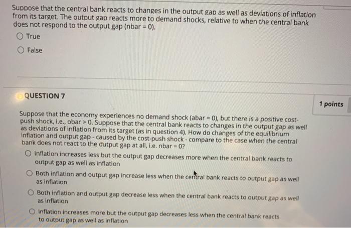 Solved Suppose that the central bank reacts to changes in | Chegg.com