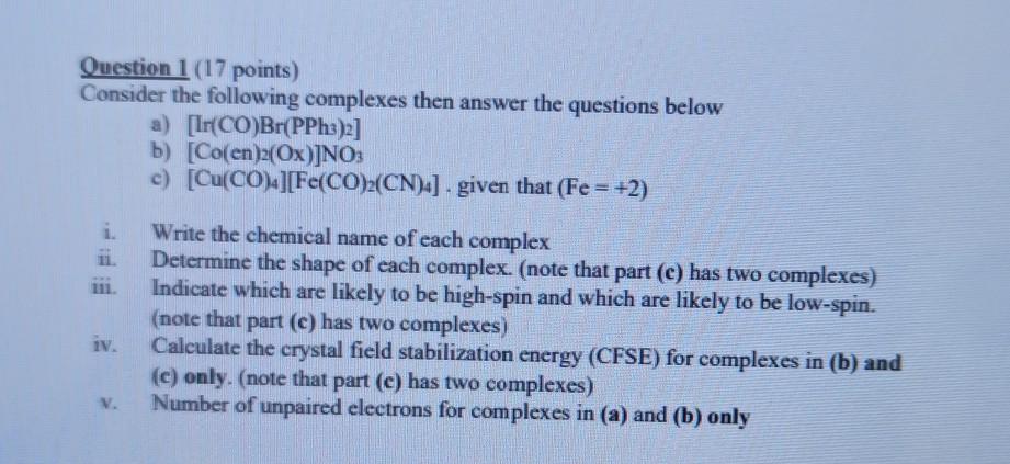 Solved Question 1(17 points) Consider the following | Chegg.com