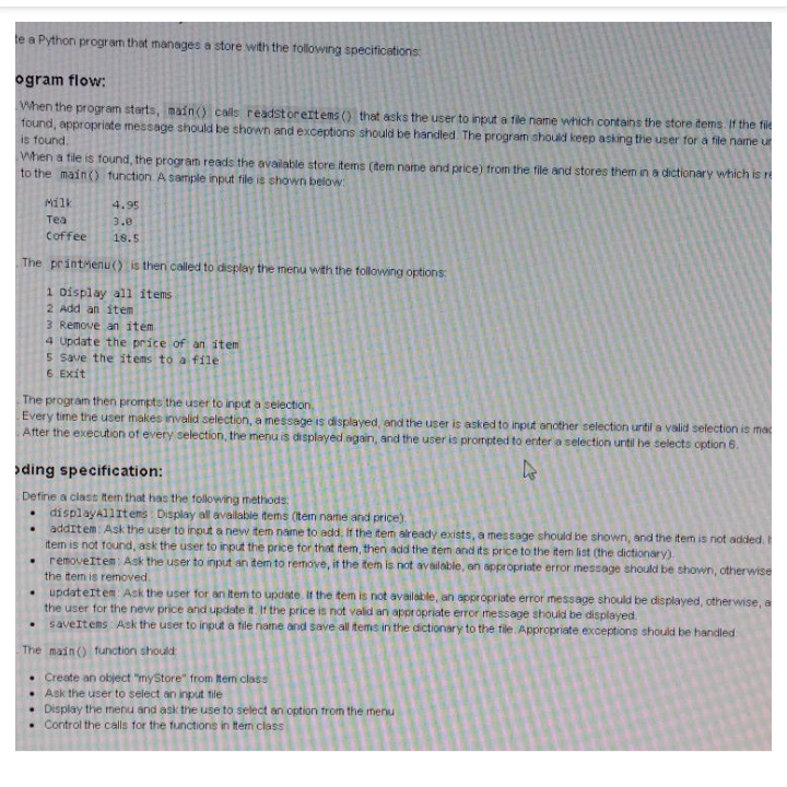 Solved le a Python program that manages a store with the | Chegg.com