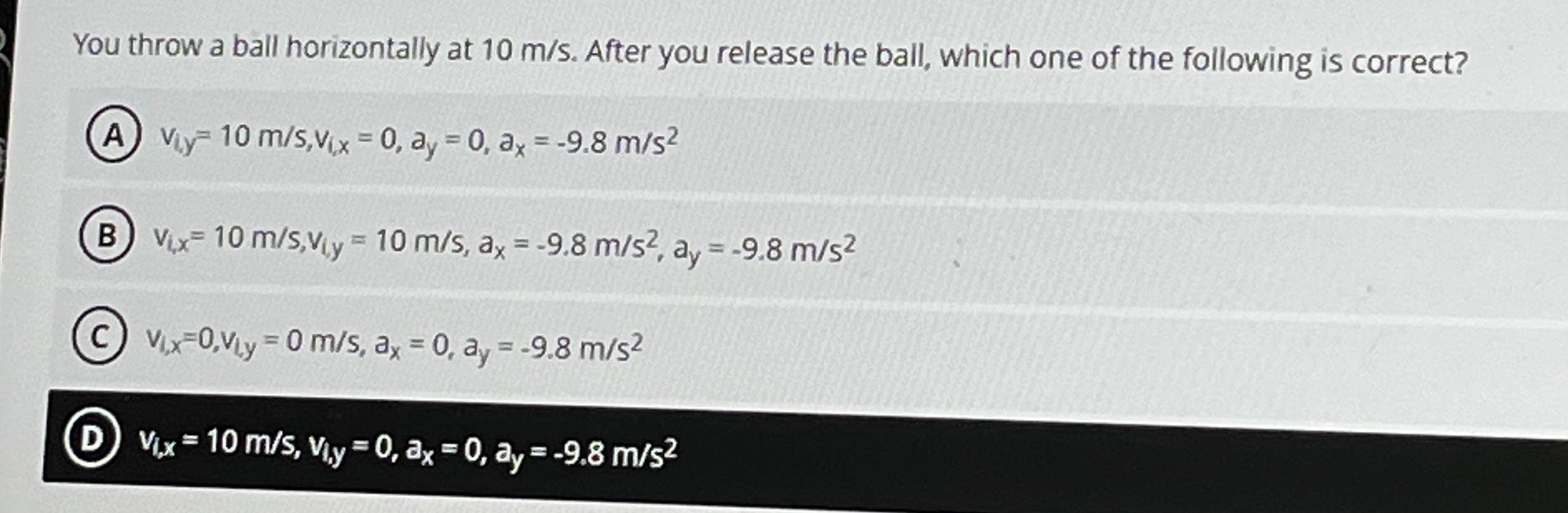 Solved You throw a ball horizontally at 10ms. ﻿After you