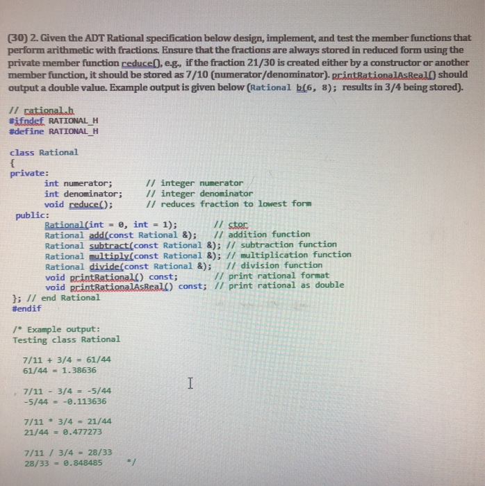 Solved (30) 2. Given the ADT Rational specification below | Chegg.com