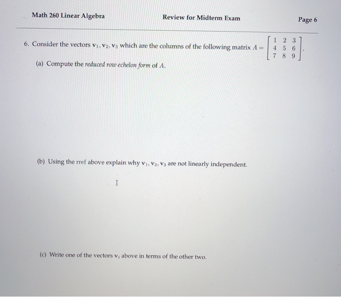 Solved Math 260 Linear Algebra Review For Midterm Exam Page | Chegg.com