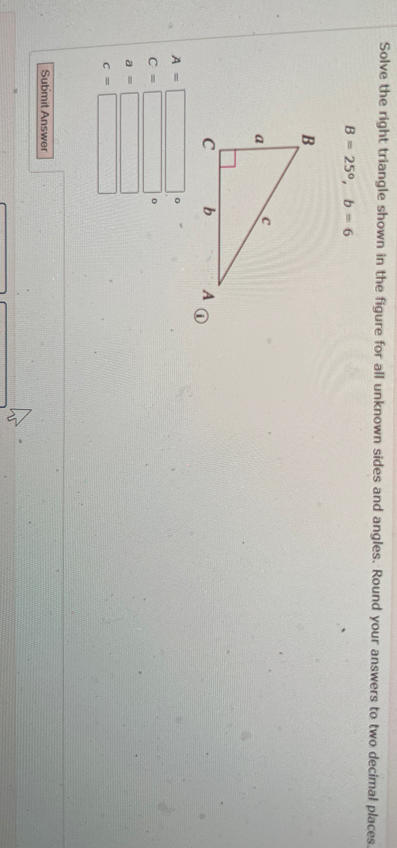 Solved Solve the right triangle shown in the figure for all | Chegg.com