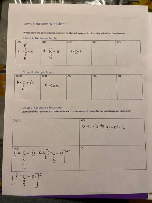 Solved Lewis Structures Worksheet wid not Please draw the | Chegg.com