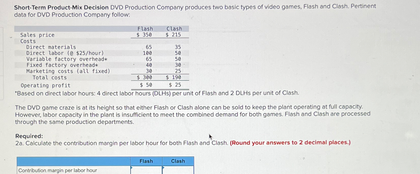 Solved ShortTerm ProductMix Decision DVD Production