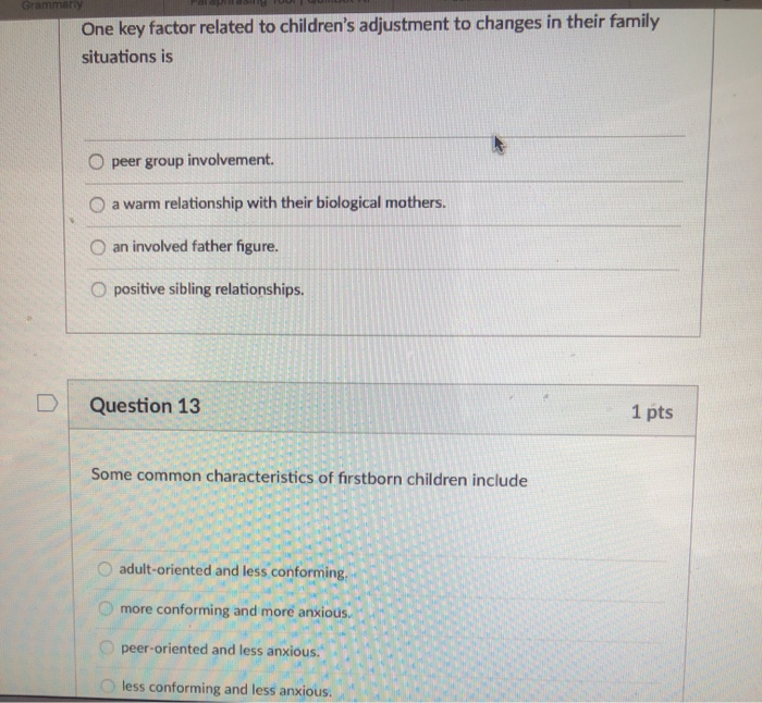 Solved Grammary One key factor related to children's | Chegg.com