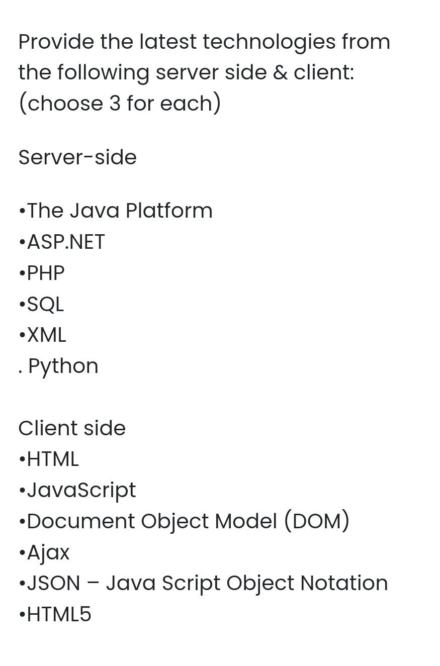Solved Provide the latest the following server side & | Chegg.com