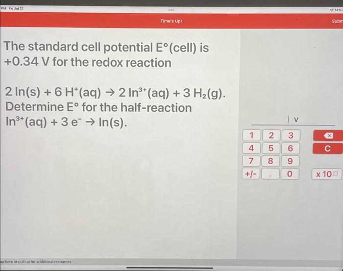 Solved The standard cell potential E∘ (cell) is +0.34 V for | Chegg.com