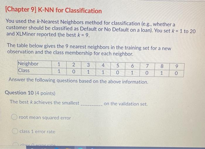 Solved [Chapter 9] K-NN for Classification You used the | Chegg.com