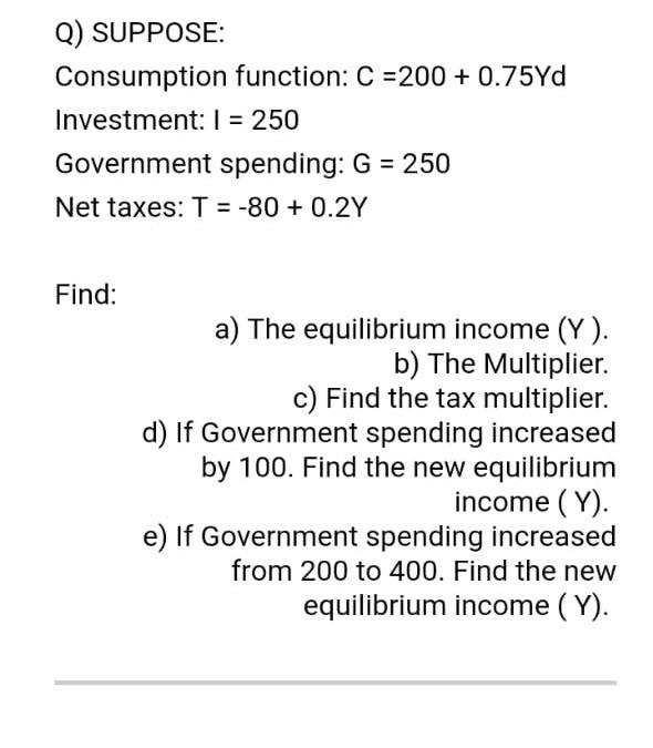 Solved Q Suppose Consumption Function C 0 0 75yd Chegg Com