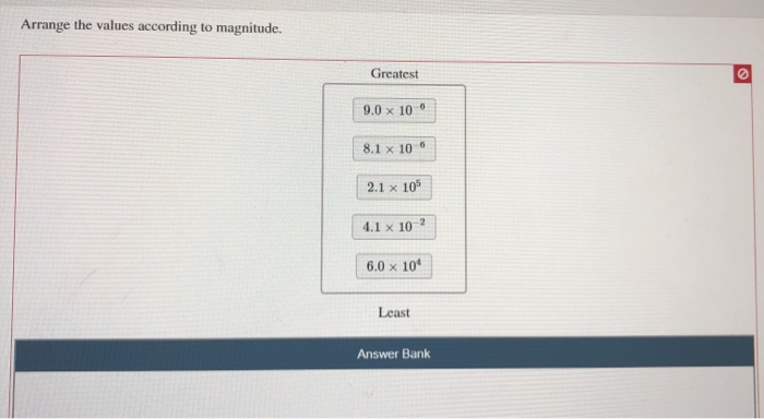 Solved Arrange the values according to magnitude. Greatest | Chegg.com