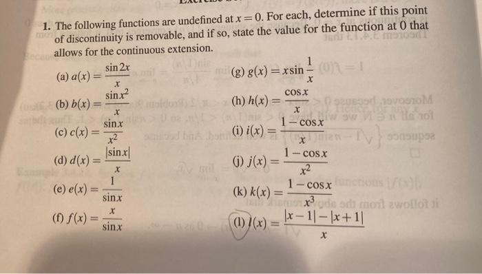 Solved X Cosx X X 1 The Following Functions Are Undefine Chegg Com