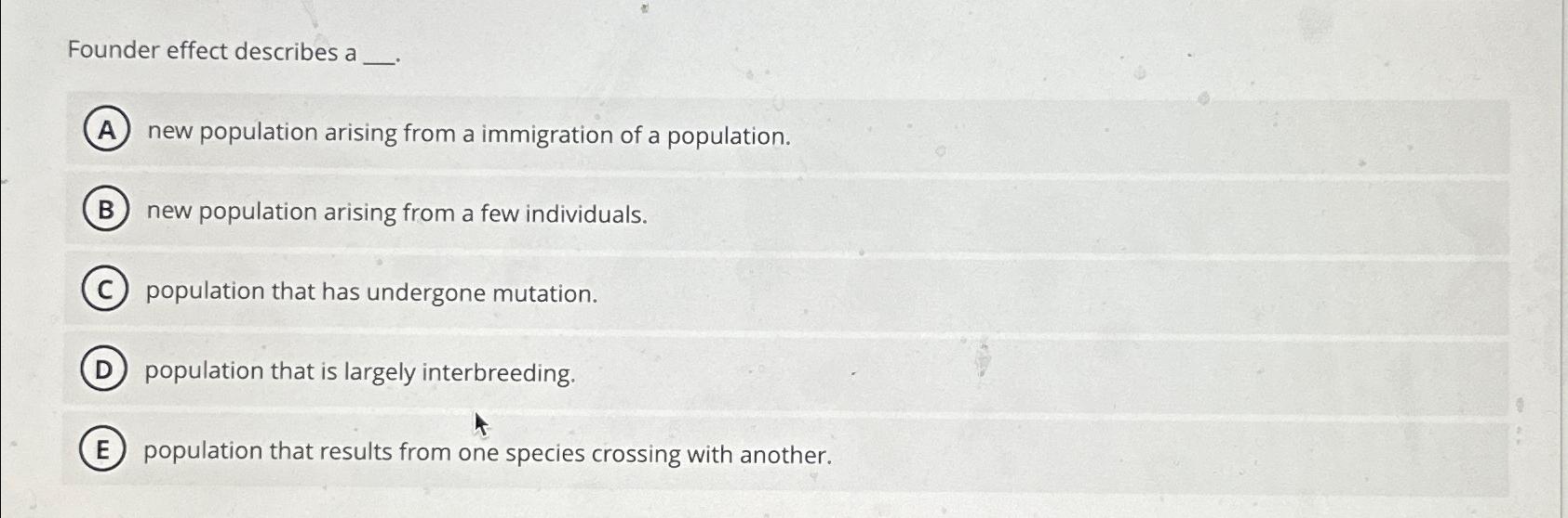 Solved Founder effect describes anew population arising from