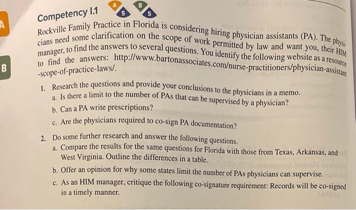 B 5 Competency 1 1 A B Scope Of Practice Laws Chegg Com