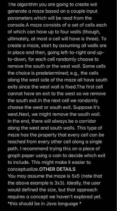 Solved The algorithm you are going to create will generate a | Chegg.com