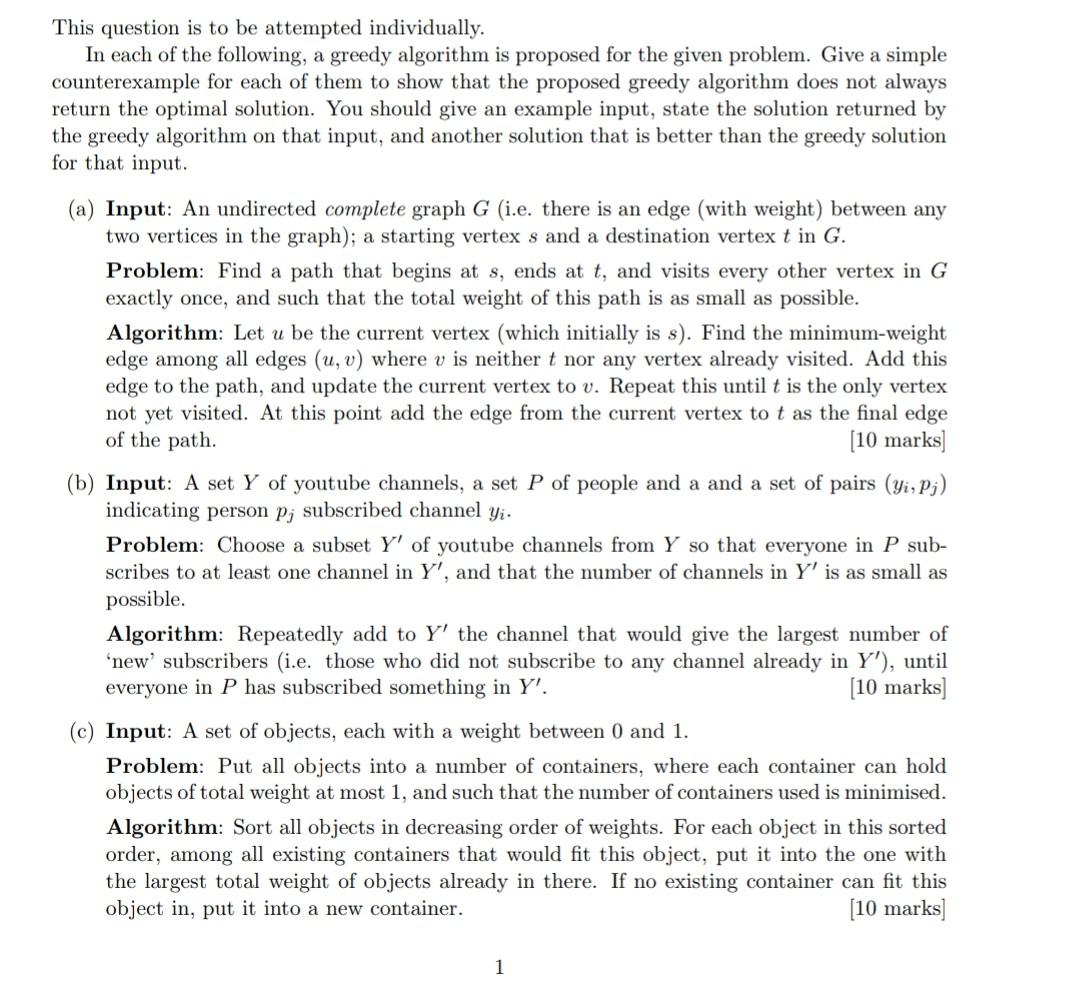 Solved This question is to be attempted individually. In | Chegg.com