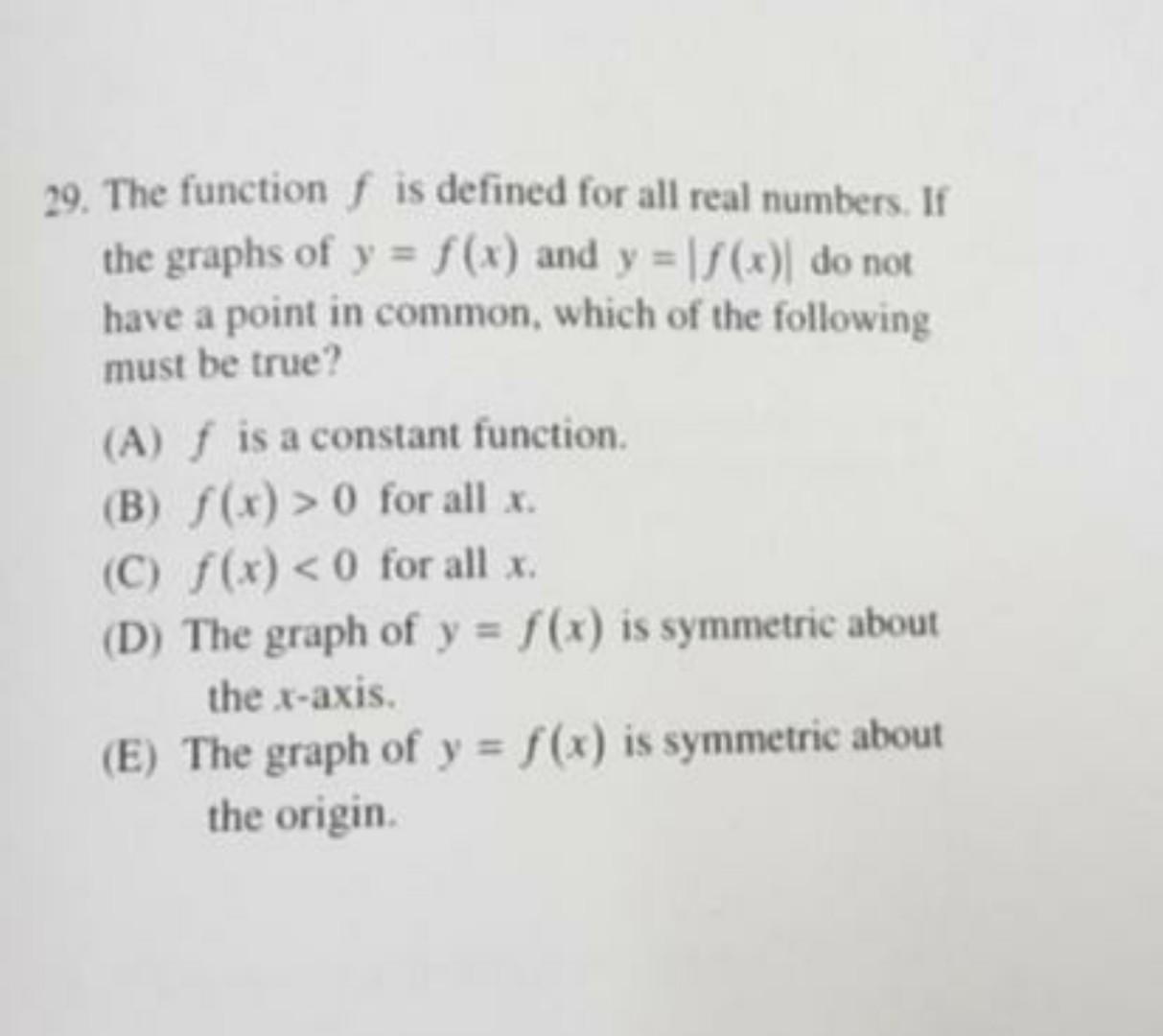 Solved 29. The function f is defined for all real numbers. | Chegg.com