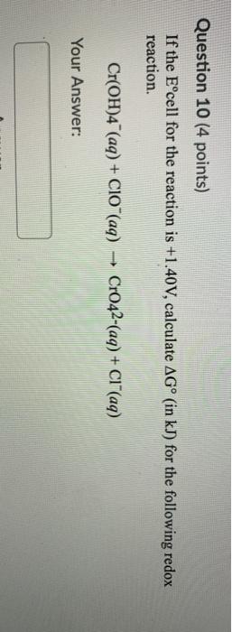 Solved Question 8 (4 points) Determine the redox reaction | Chegg.com
