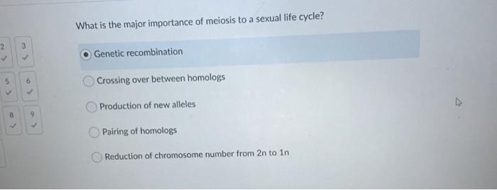 Solved What is the major importance of meiosis to a sexual | Chegg.com