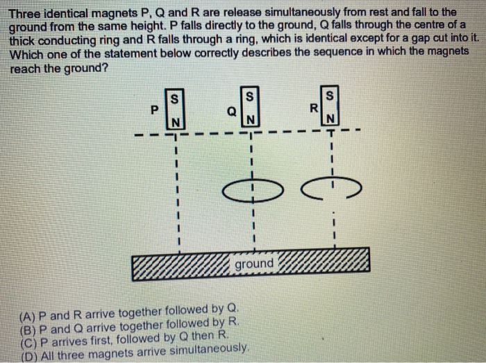Solved Three identical magnets P, Q and R are release | Chegg.com