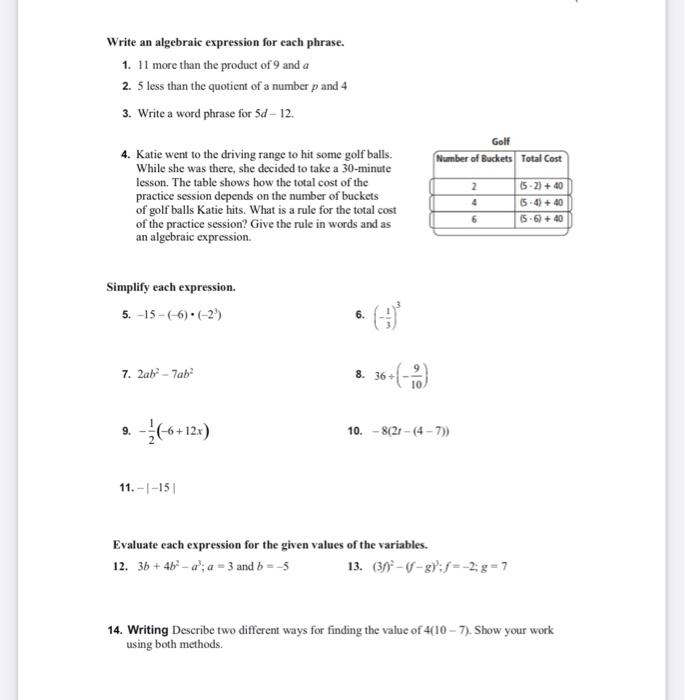 Solved Write an algebraic expression for each phrase. 1. 11 | Chegg.com
