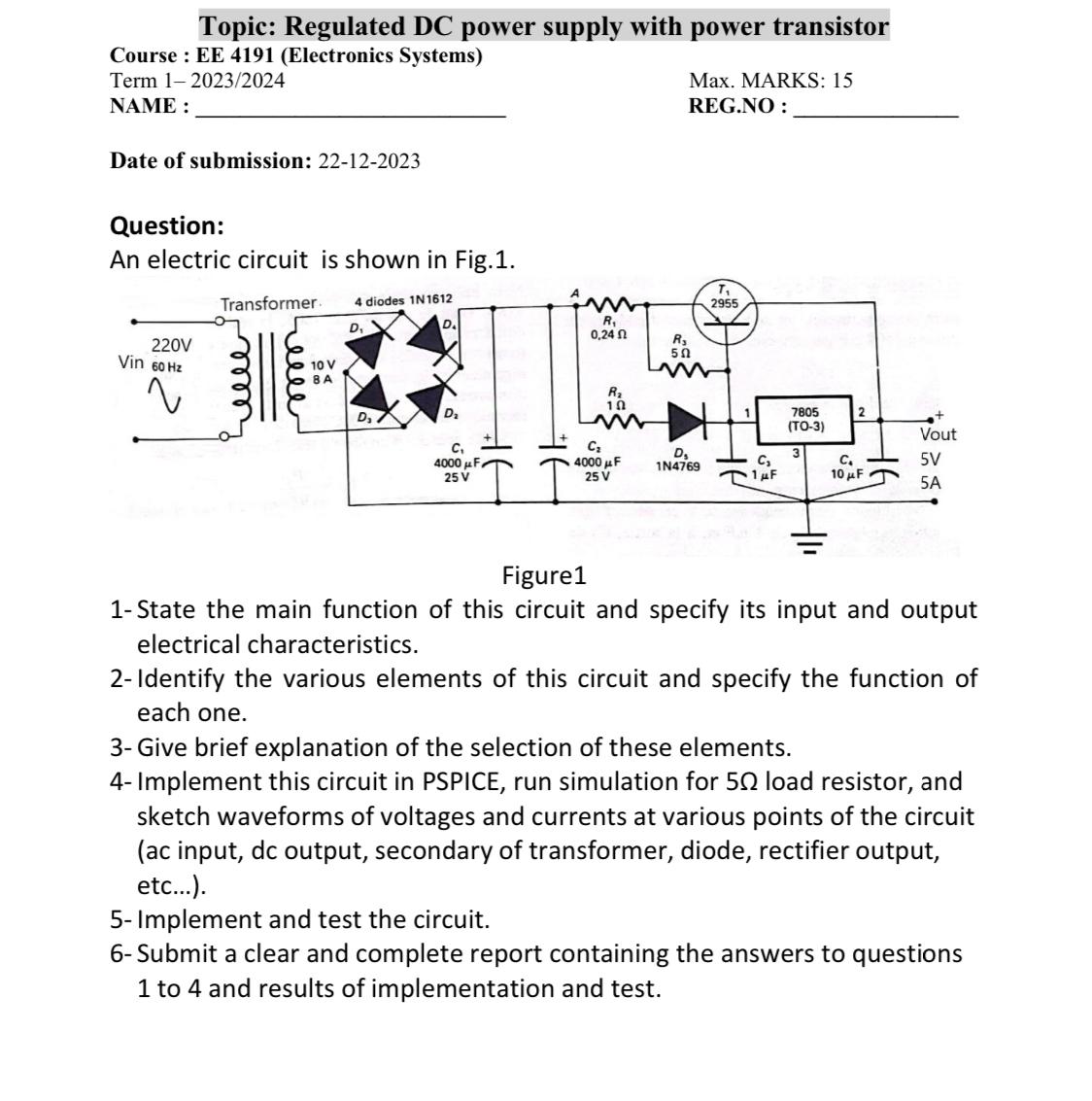 Solved Topic: Regulated DC power supply with power | Chegg.com